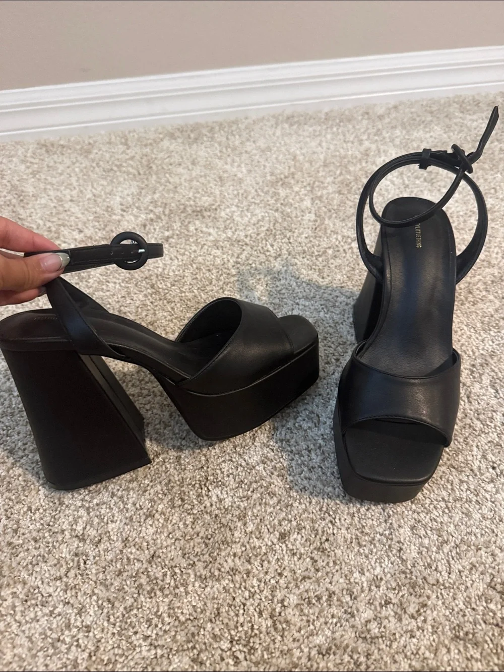 PrettyLittleThing Black Chunky Platform Block Heel Sandals